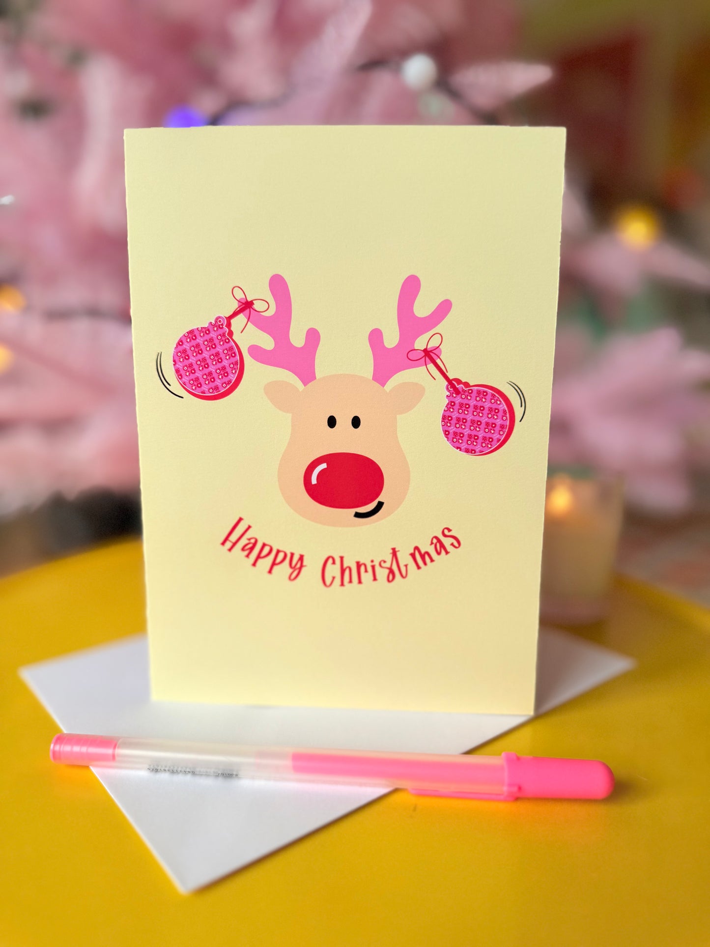 Christmas Card, Fun Reindeer Card, Blank inside, Large Xmas Card,