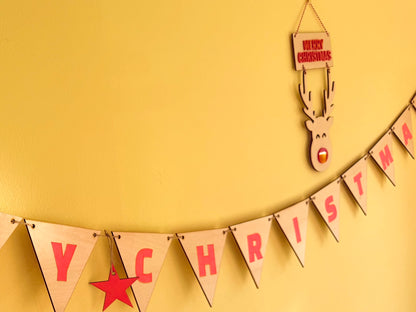 Wooden Christmas Bunting laser cut from Basswood, available in two sizes