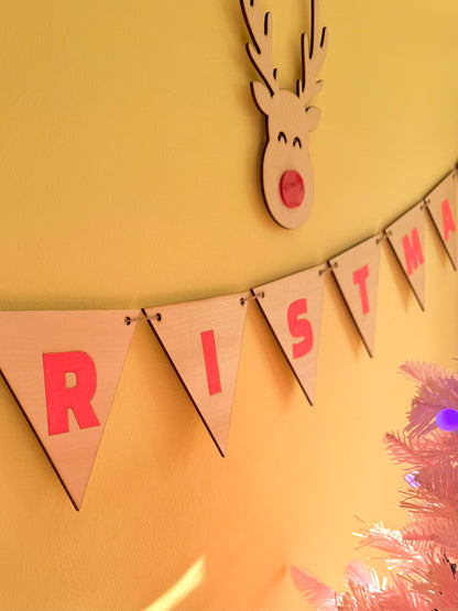 Wooden Christmas Bunting laser cut from Basswood, available in two sizes
