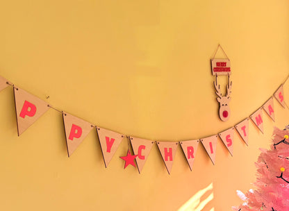 Wooden Christmas Bunting laser cut from Basswood, available in two sizes