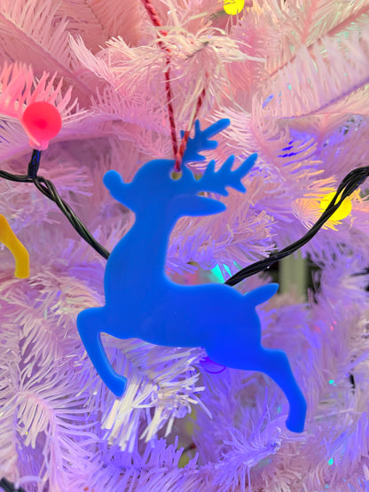 Hanging Reindeer Christmas Tree Decoration, All the colours of the Rainbow.