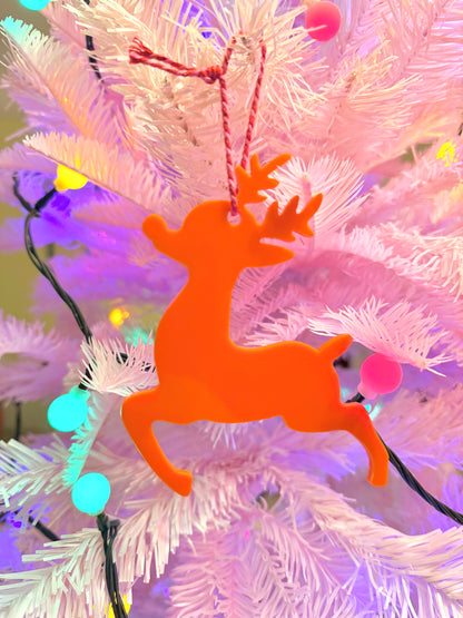 Hanging Reindeer Christmas Tree Decoration, All the colours of the Rainbow.