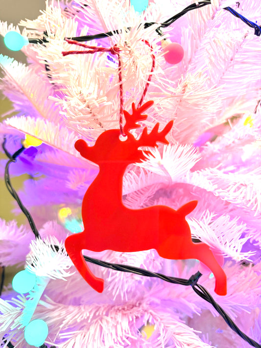 Hanging Reindeer Christmas Tree Decoration, All the colours of the Rainbow.