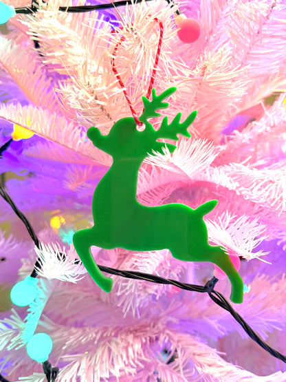 Hanging Reindeer Christmas Tree Decoration, All the colours of the Rainbow.