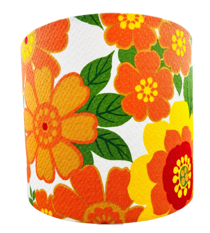 Large Vintage Ceramic Table Lamp with a Retro Floral, Vintage Fabric Lampshade