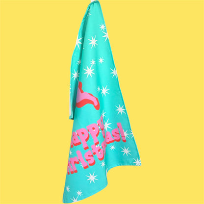 Kitsch Christmas Tea Towel, Pink Deer, Retro Kitchen Decor