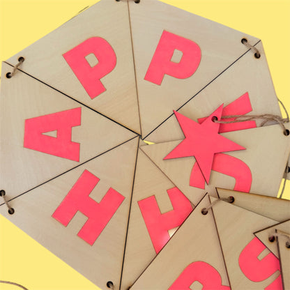 Wooden Christmas Bunting laser cut from Basswood, available in two sizes