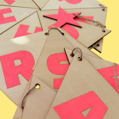 Wooden Christmas Bunting laser cut from Basswood, available in two sizes