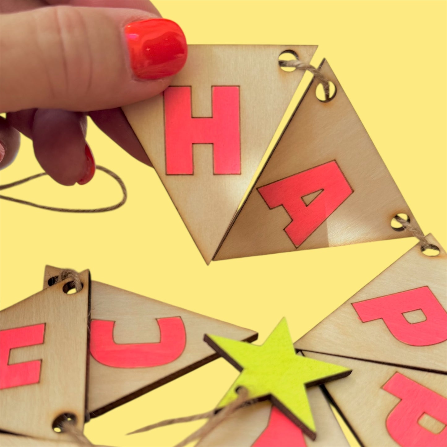 Mini Wooden Christmas Bunting laser cut from Basswood, available in two sizes