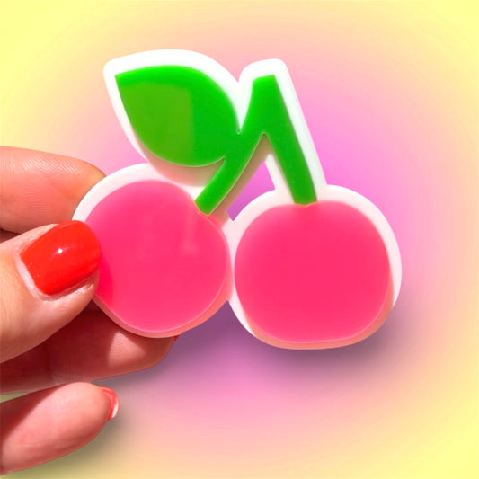 Fun Acylic Cherry Brooch in Red or Pink
