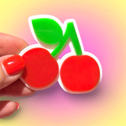 Fun Acylic Cherry Brooch in Red or Pink
