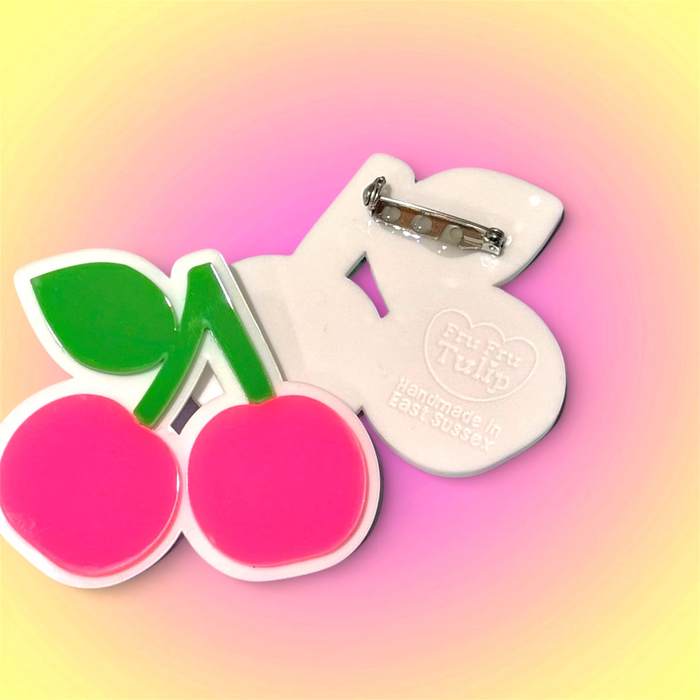 Fun Acylic Cherry Brooch in Red or Pink