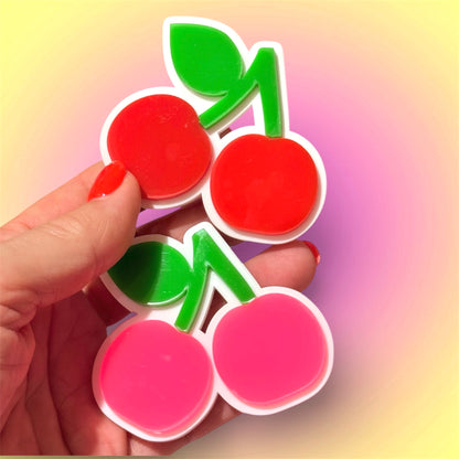 Fun Acylic Cherry Brooch in Red or Pink