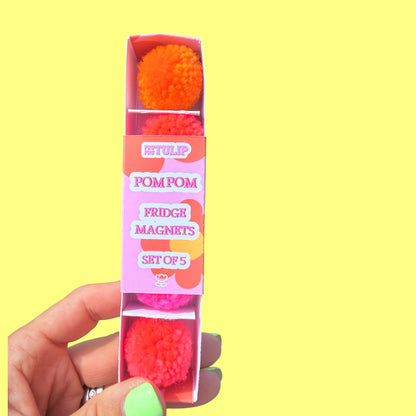 Set of 5 Neon Pom Pom Fridge Magnets/Notice Board Magnets