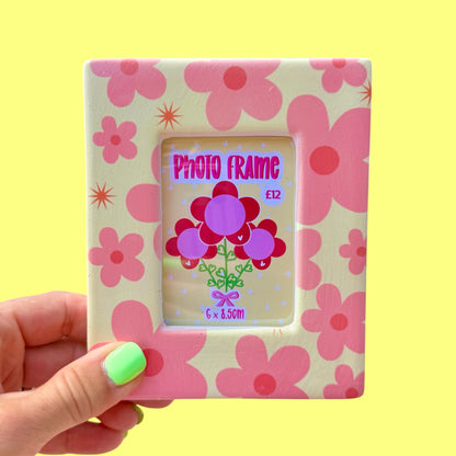 Small Ceramic Photo Frame, Retro Flower Design