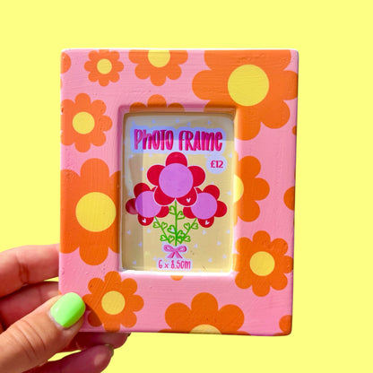 Small Ceramic Photo Frame, Retro Flower Design
