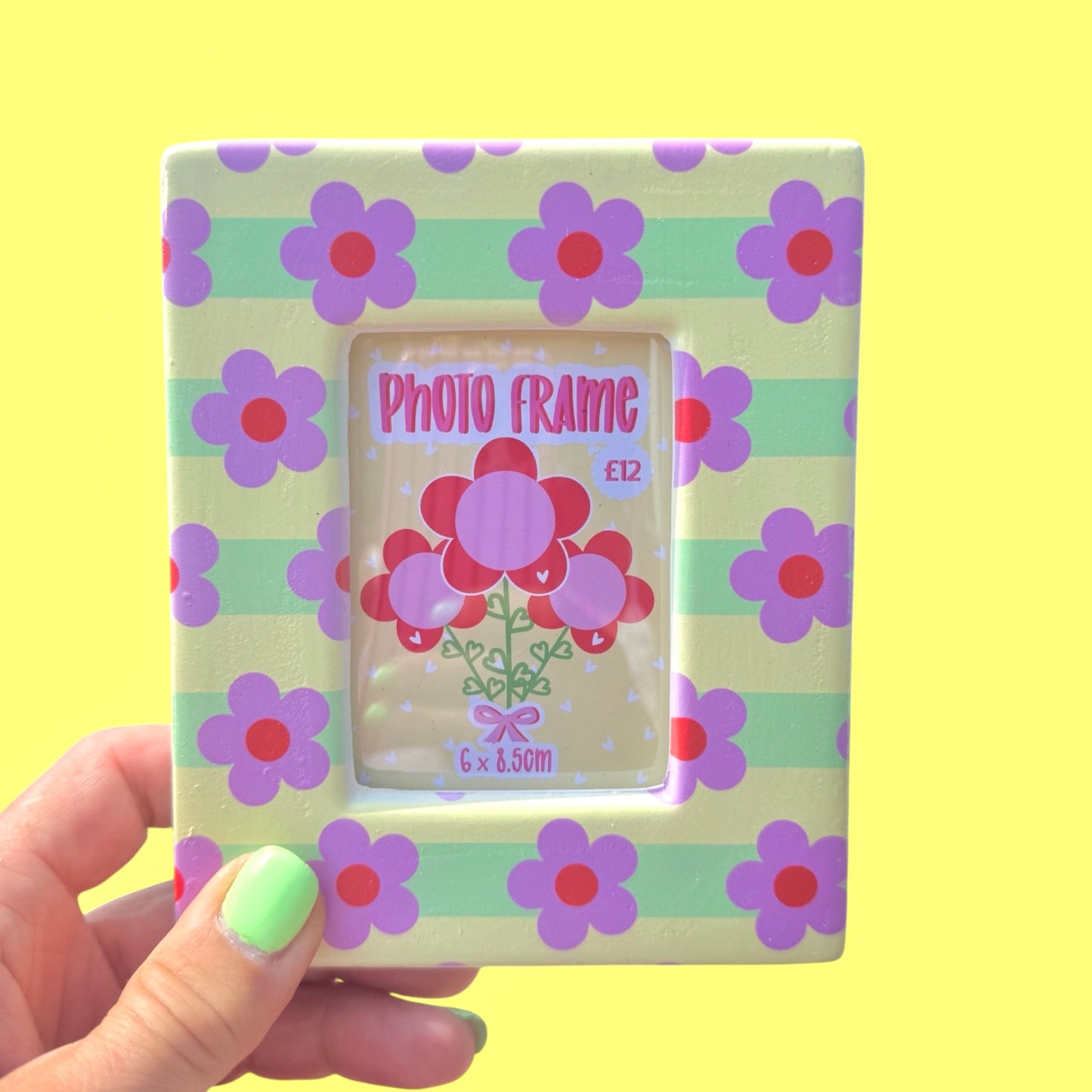 Small Ceramic Photo Frame, Retro Flower Design