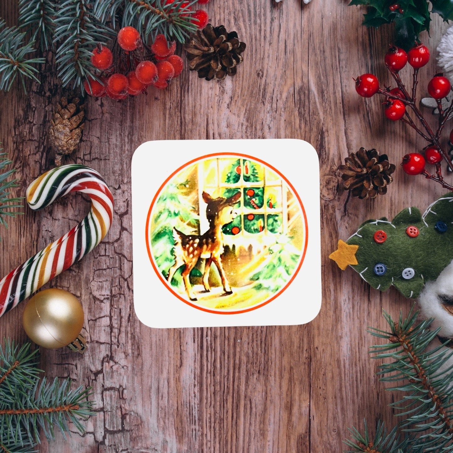 Christmas Kitsch Deer Placemat and Coaster set