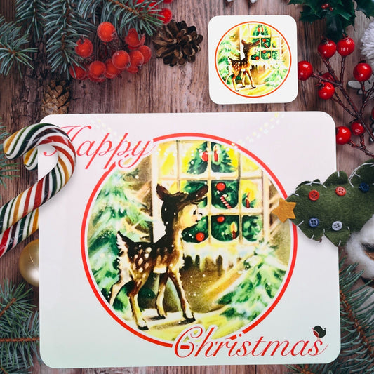 Christmas Kitsch Deer Placemat and Coaster set